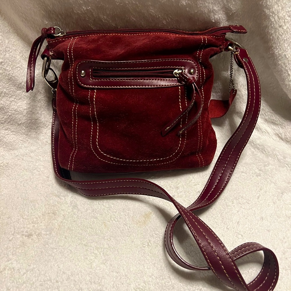 Burgundy Genuine Suede Leather Crossbody
